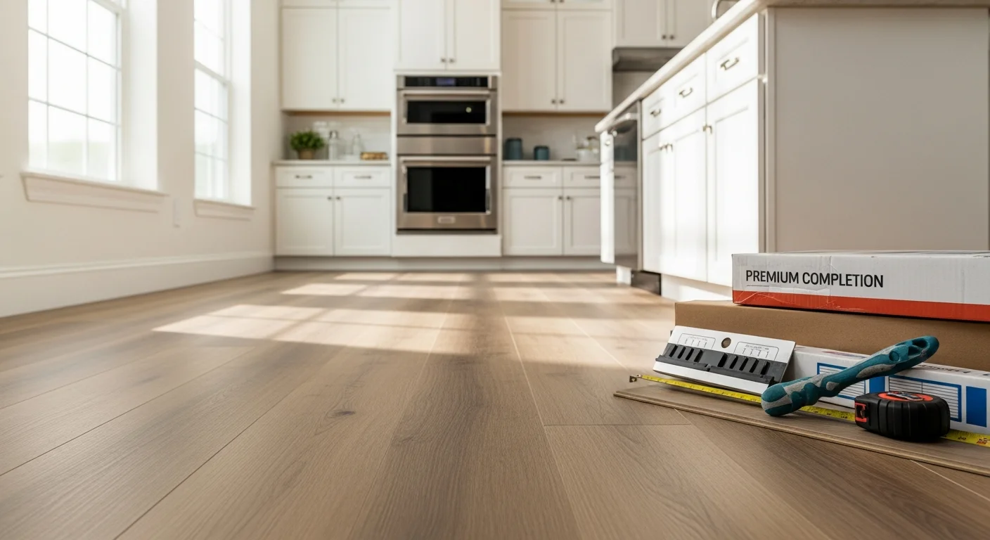 Professional flooring installation in residential kitchen
