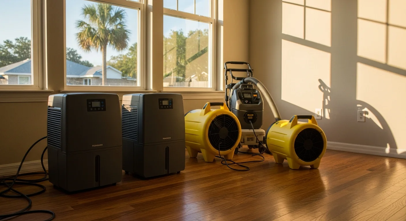 Water damage restoration work in residential home