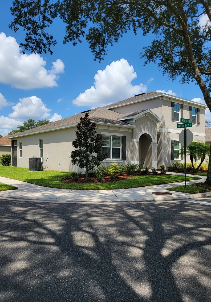 Close-up of a Land O Lakes property entrance showing well-maintained lawn and neighborhood setting.