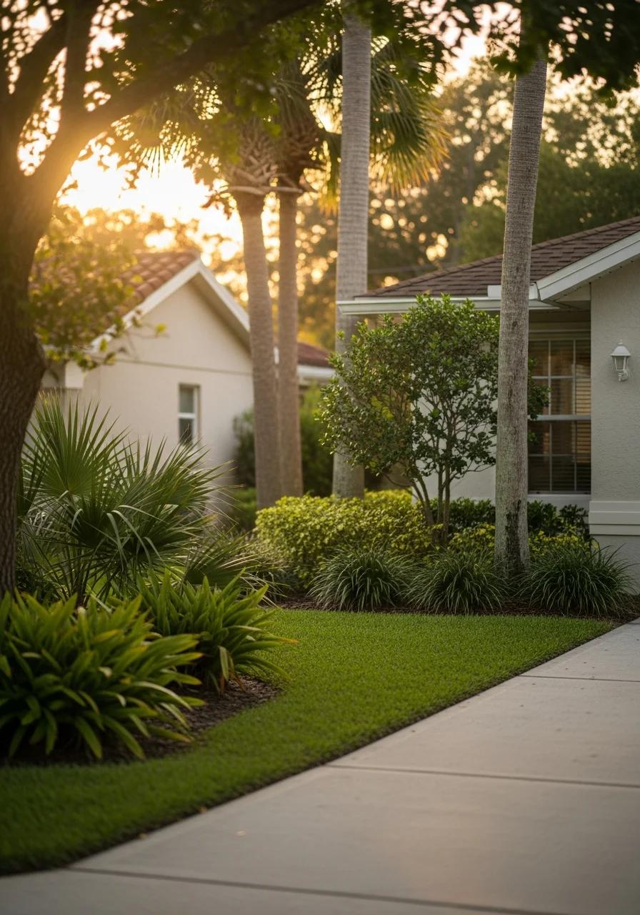 Typical Tampa Bay residential property with palm trees and subtropical landscaping reflecting the region's character.