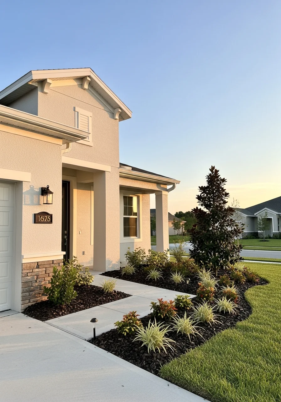 Wesley Chapel home exterior with contemporary design and well-maintained property entrance typical of newer developments.