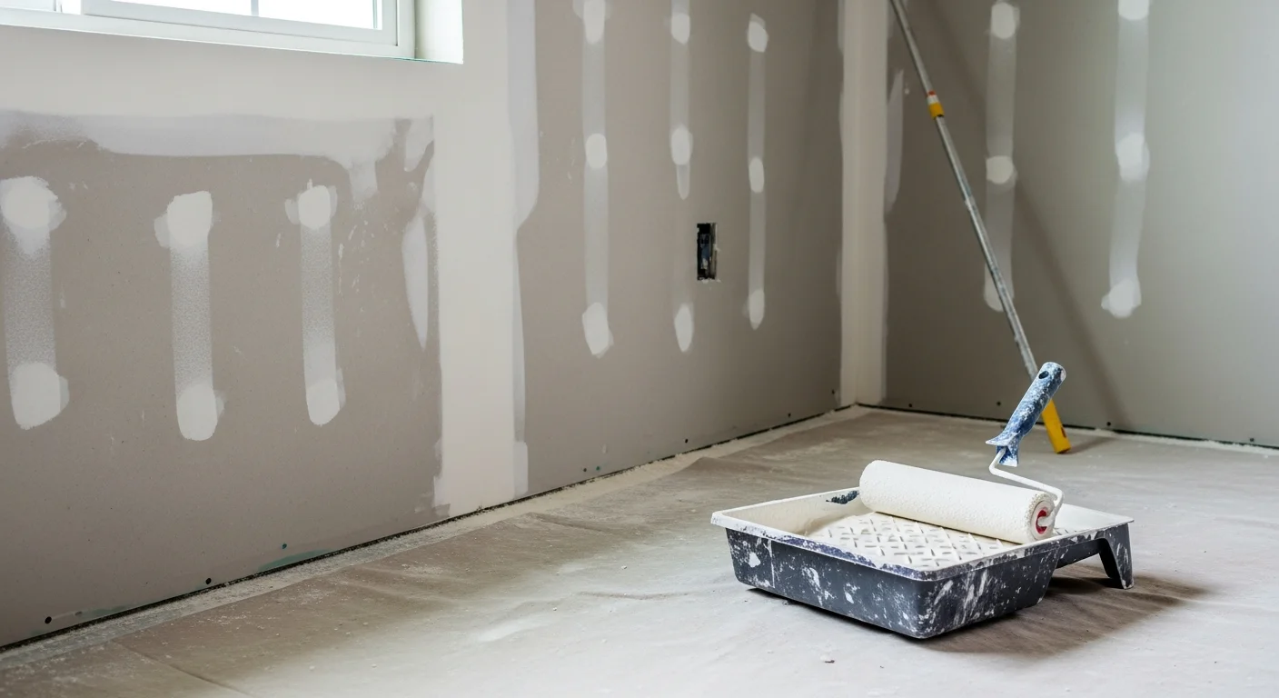 Interior wall of a Land O Lakes single-family home showing freshly painted smooth drywall with clean edges along the trim and ceiling. The room is empty with natural light highlighting the even finish across the surface.