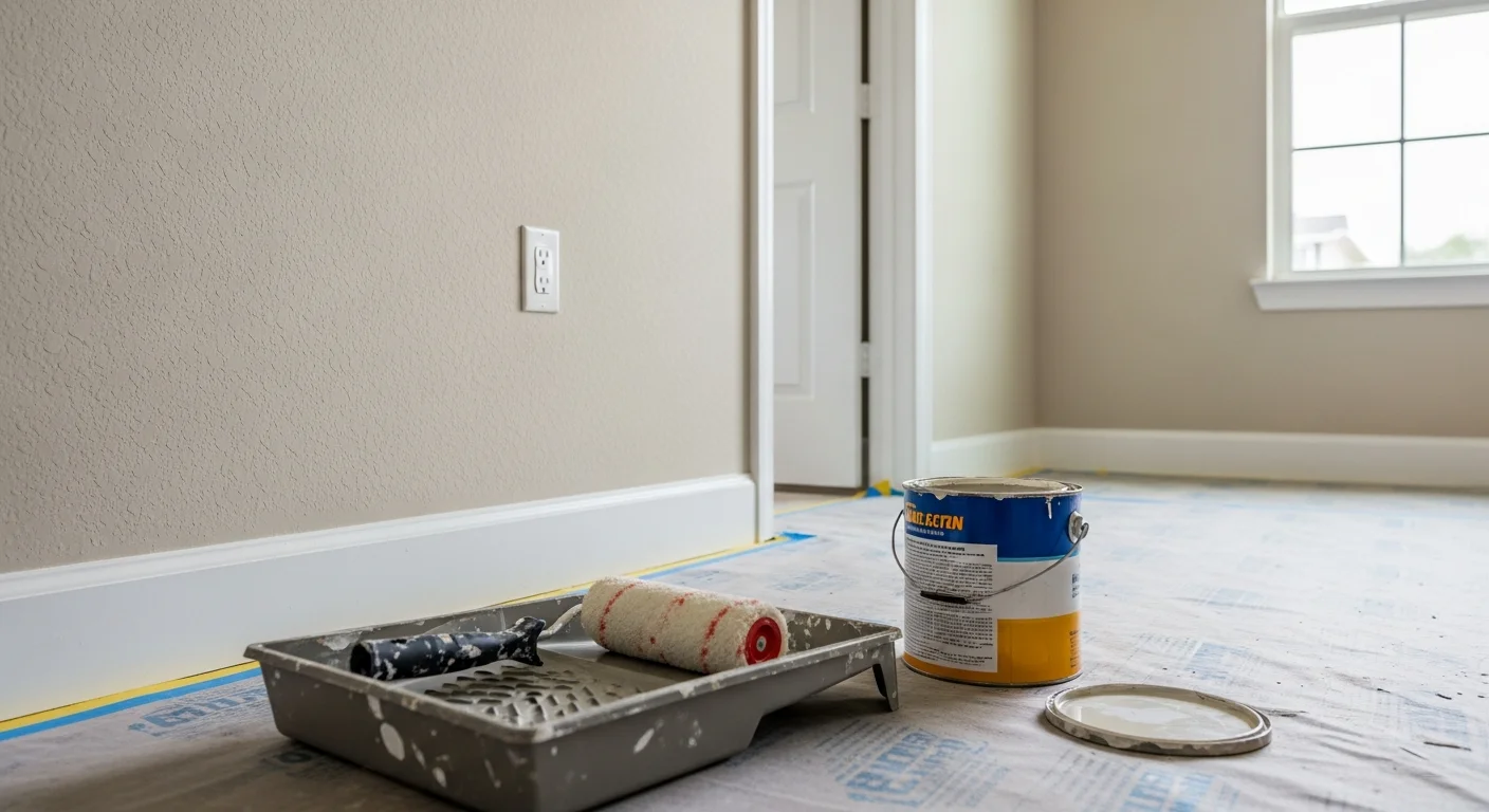 A freshly painted living room interior in a Land O Lakes, FL home showing smooth walls, clean white trim, and updated wall color. The room reflects a completed interior painting project by Go Pro Services.