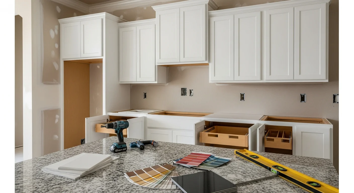 Remodeled kitchen interior in a Land O Lakes, FL home featuring updated cabinetry, new countertops, and an open layout. Work completed by Go Pro Services, a local general contractor serving Pasco County.